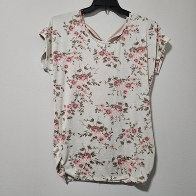 Love Delirious Maternity Floral Tie Back Ruched Side Top XL Cream Pink