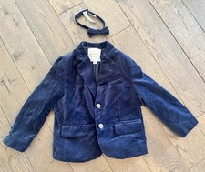 Janie and Jack Navy Marine Blue Velvet Blazer  BowTie 4T Lined Classic Holiday