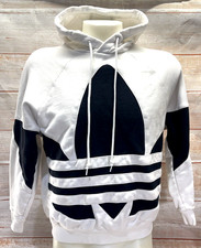 ADIDAS Womens Trefoil Hoodie Big Logo M White With Black Logo