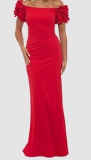 Xscape Womens Red Scuba-Crepe Ruffled Off-The-Shoulder Dress Size 6