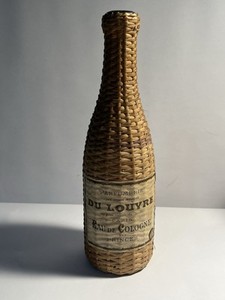 Wicker Wrapped Green French Cologne Bottle With Full Label. C.1900