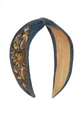 Velvet Embellished Headband - Royal Blue Heart