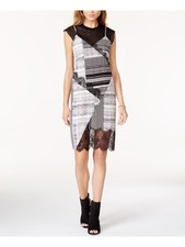 GUESS Womens Black Cap Sleeve Above The Knee Cocktail Shift Dress L