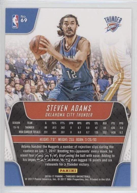 2016-17 Panini Threads Steven Adams #69 - Image 2 of 2