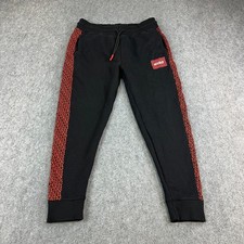 HUGO Boss Joggers Mens Small Black Red Monogram Side Panel Logo Tracksuit Bottom