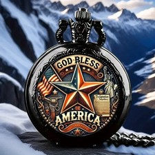 Vintage Patriotic American Flag Star Pocket Watch Quartz Movement Unique Gift