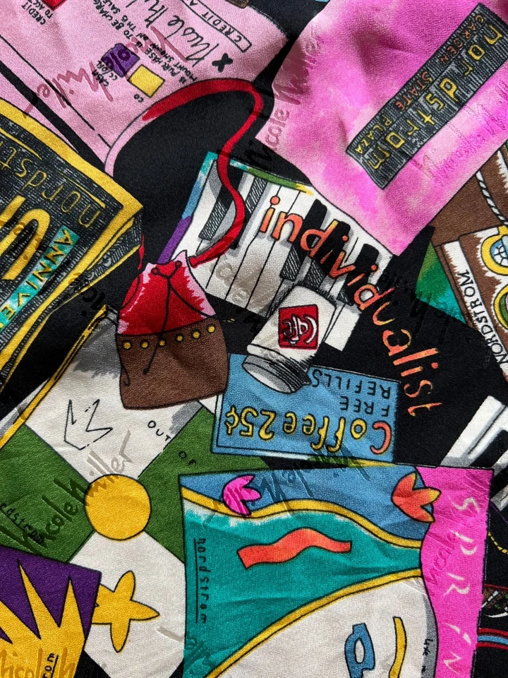 复古 Nicole Miller Nordstrom 购物丝绸围巾 1996 42 英寸 x 42 英寸 — 第 4/4 张图片