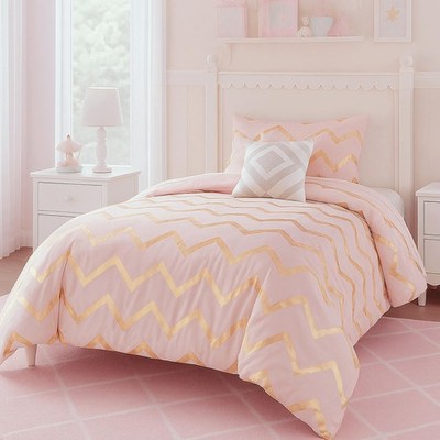 Codi Metallic Print Pink / Rose Gold Comforter Set for Twin / Twin-XL Size Bed,