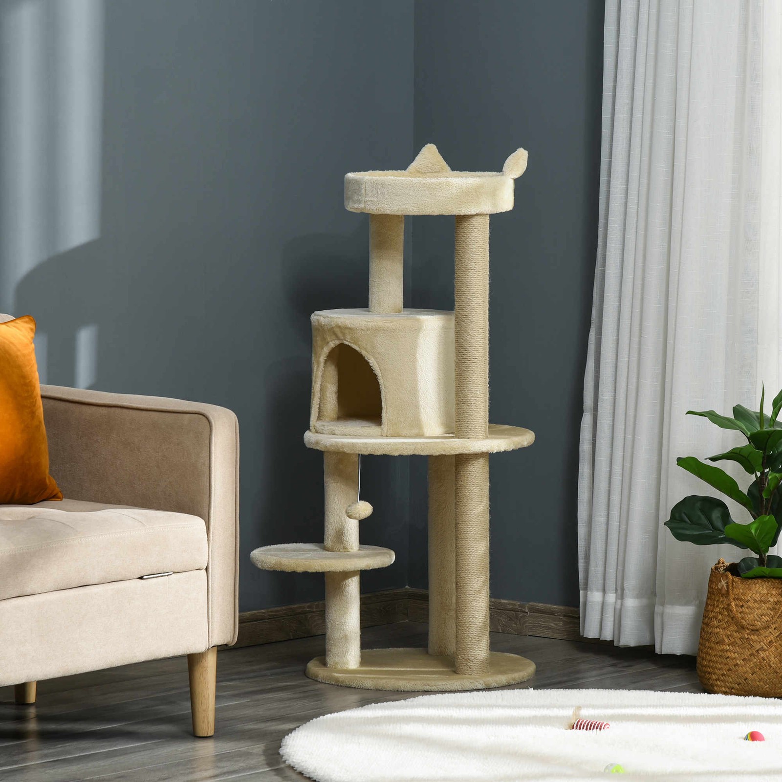 Albero Tiragraffi per Gatti Adulti con Cuccia Spaziosa e Piattaforma, 104 cm, Bi foto 2