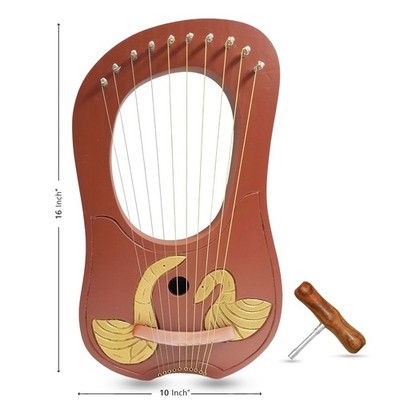 10 String Celtic Lyre Harp Handmade solid Wood Harp Swan Design Bag/ Tuning Key