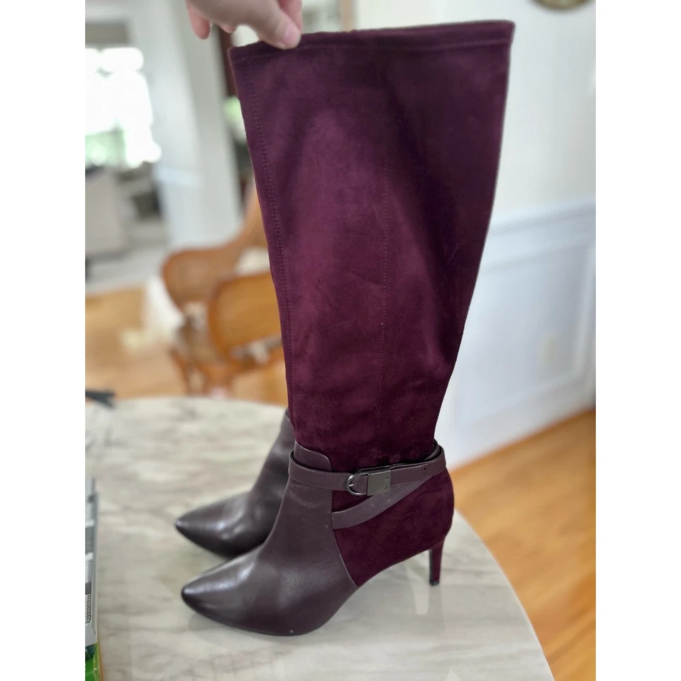 Calvin Klein Jemamine фиолетовый кожи и ткани икры высокий заостренный носок каблука ботинки - Изображение 4 из 4