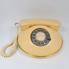 VTG Northern Telecom Pancake Rotary Telephone Cream w/ Gold Trim Prop Decor