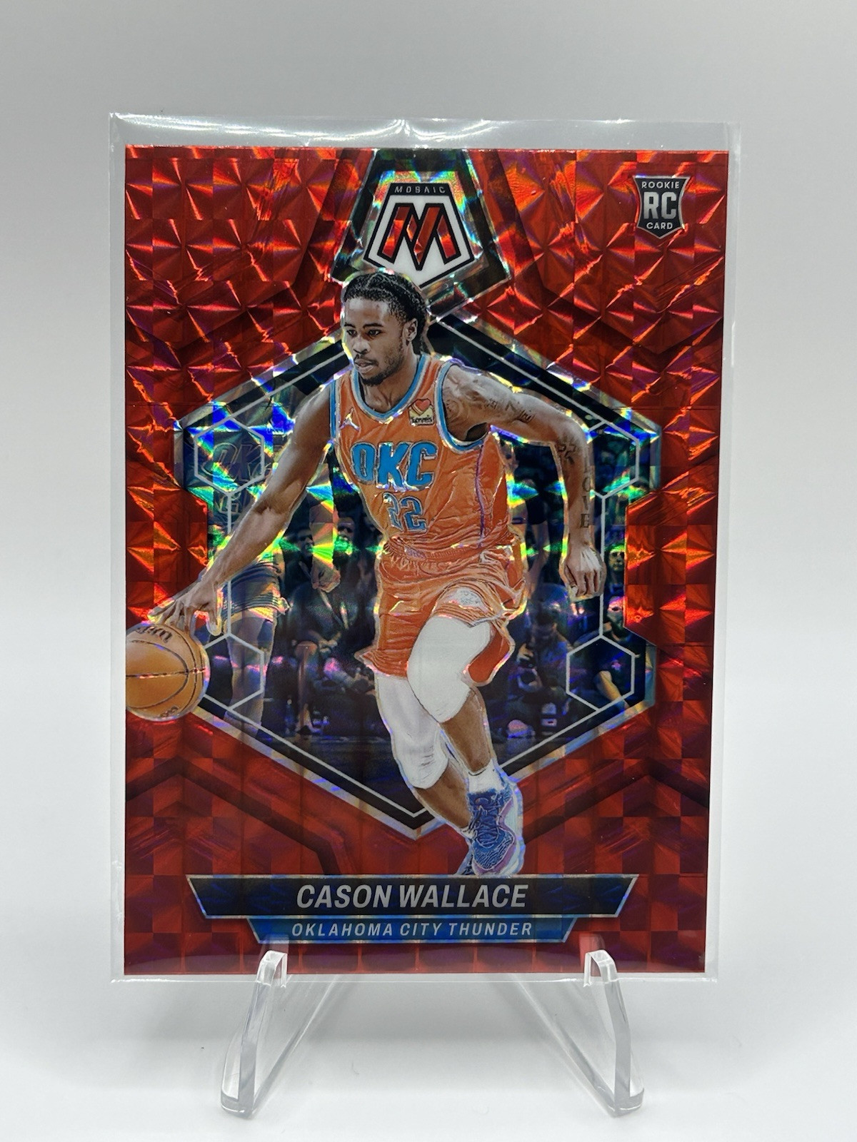 2023-24 Panini Mosaic Cason Wallace Red Mosaic Prizm RC OKC THUNDER #218