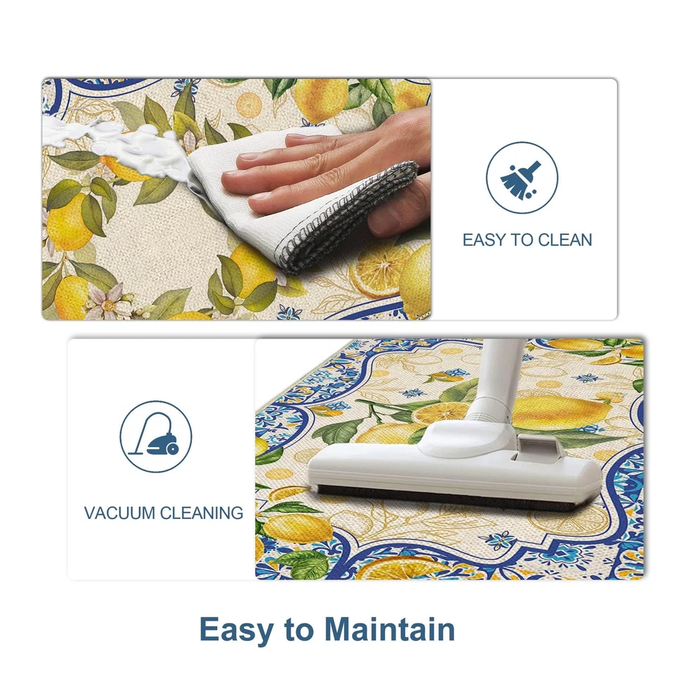 Alfombra de cocina de limón amarilla y azul alfombra de cocina mediterránea decoración de verano azulejo... Foto 4 de 4