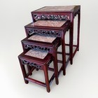 Vintage Rosewood Chinoiserie Nesting Tables Set of 4 Marble Top Carved