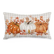 Fall Pillow Cover 12x20 Inch Buffalo Pliad Pumpkin Maple Leaves Decor Autumn ...