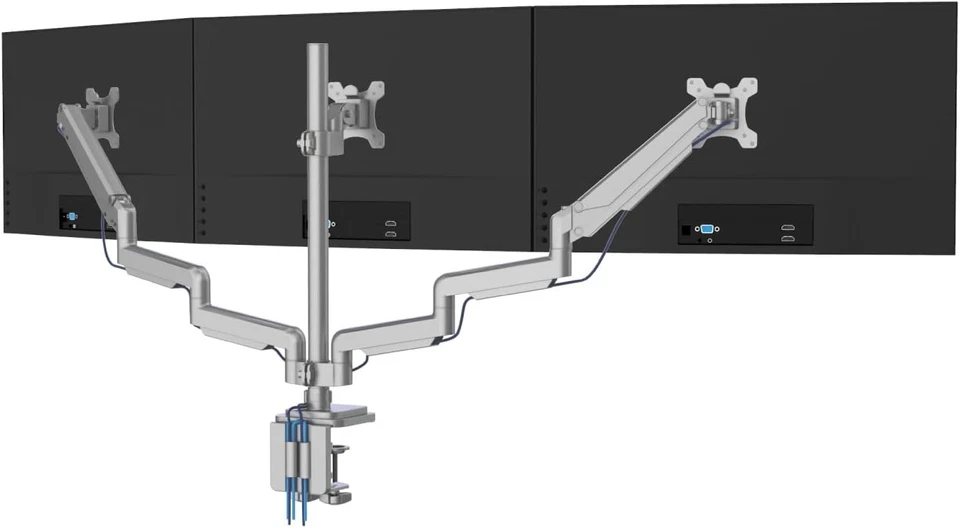 Triple Monitor Mount with Gas Spring Arms Full Motion Desk Stand for 24 32 In... - Image 3 of 4