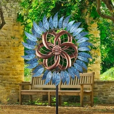 Large Outdoor Metal Wind Spinner 78 Inch Double Sided Yard Garden Art Sculpture