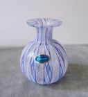 Vintage MCM Latticino Lace Ribbon Art Glass Small Vase Venetian w/Label
