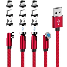 540° Rotating Magnetic Charging Cable (Red 4-Pack 3/3/6/6ft) 3 in 1 USB C Mag...