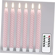 Pink Flameless Taper Candles Pastel Flickering with Remote Timer, 3D Pink-6