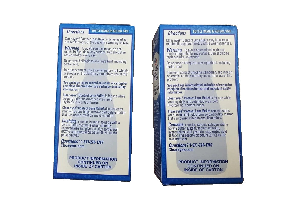 2 Clear Eyes Contact Lens Relief Eye Drops, 0.5 Fl Oz Exp 02/2026