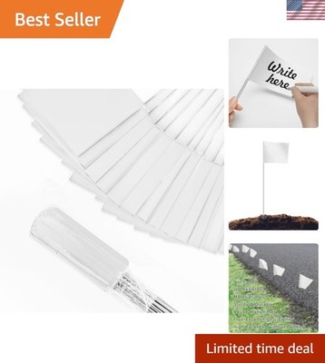 50Pack White Marking Flags, Writable | 15x4x5 Inch, Yard Flags for Lawn & Irr...