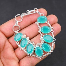 Aqua Chalcedony Gemstone 925 Sterling Silver Handmade Jewelry Bracelet Gift for