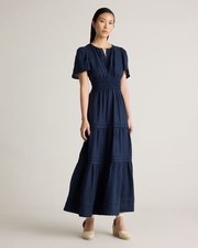 Quince Organic Cotton Poplin Tiered Maxi Dress Navy | Women M