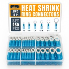 250PCS Blue Heat Shrink Ring Terminal Kit   16-14 AWG Wire Terminal Connector...