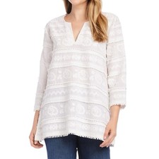 Karen Kane Embroidered Pom Pom Tunic Top White Size Small Beach Boho Indie