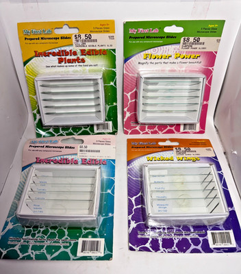 4pc Prepared Microscope Slides (2) Edible Plants, Wicked Wings, Flower Power