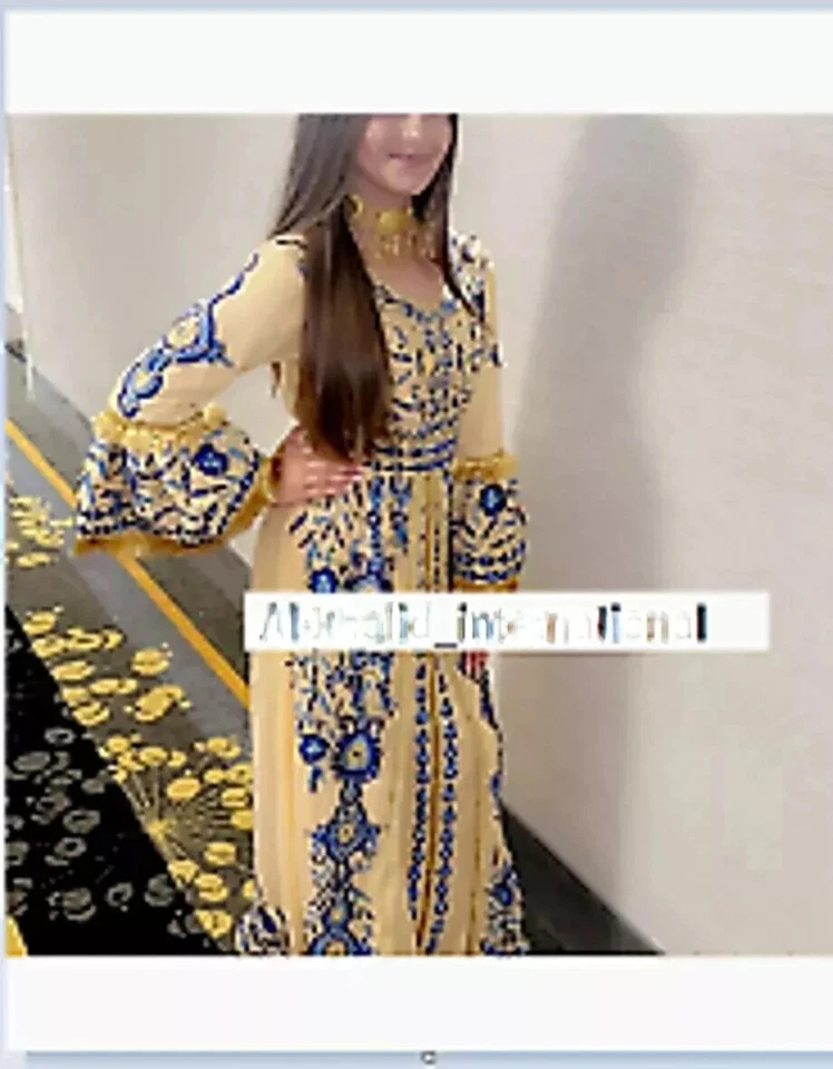 Moroccan Cream Girls Kaftan Georgette Kids Ramadan Dress Dubai Special Wedding - Image 2 of 3