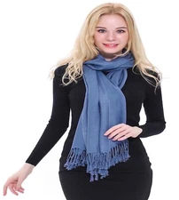 CJ Apparel Denim Blue Solid Color Design Shawl Seconds Scarf Stole Pashmina NEW