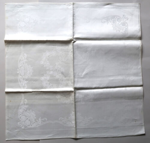 6 Vintage 1930s New Old Stock White Damask Linen Serviettes - Picture 1 of 5