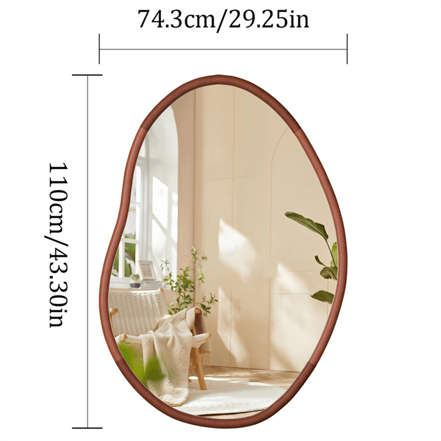 LUVODI Irregular Wall Mirror Brown Asymmetrical Mirror Modern Boho Wall