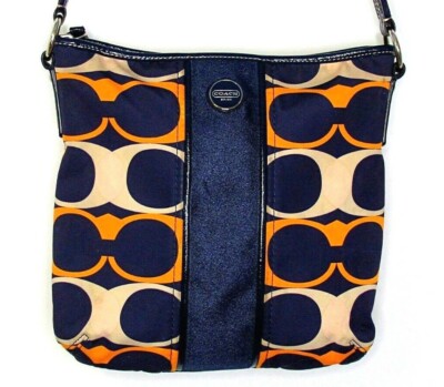 Coach Signature Linear Monogram Yellow Navy Handbag E1320 -F23920 100% Authentic