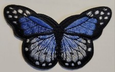 3" Blue w/ Silver Monarch Butterfly Patch Iron-On/Sew-On Embroidered