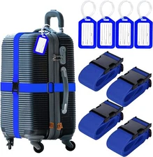 4 Pack Luggage Straps & Tags, for Suitcases 01 Blue 