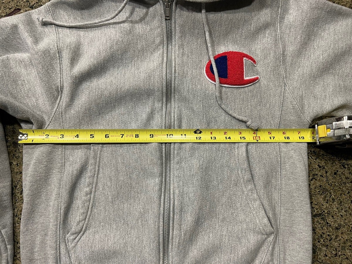 Men Unisex Reverse Weave Champion Logo Gray Full Zip Hoodie
