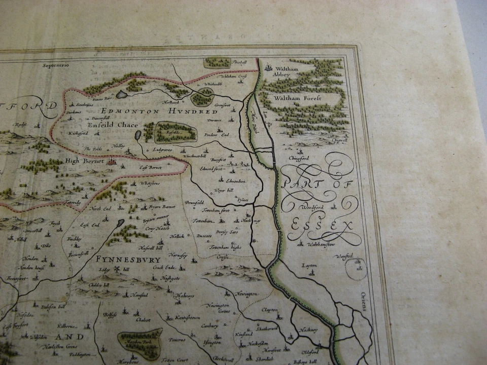 100% ORIGINAL GRANDE MAPA DE LONDRES DE MIDDLESEX DE J BLAEU C1646 COLOREADO A MANO EN MUY BUEN ESTADO Foto 3 de 4