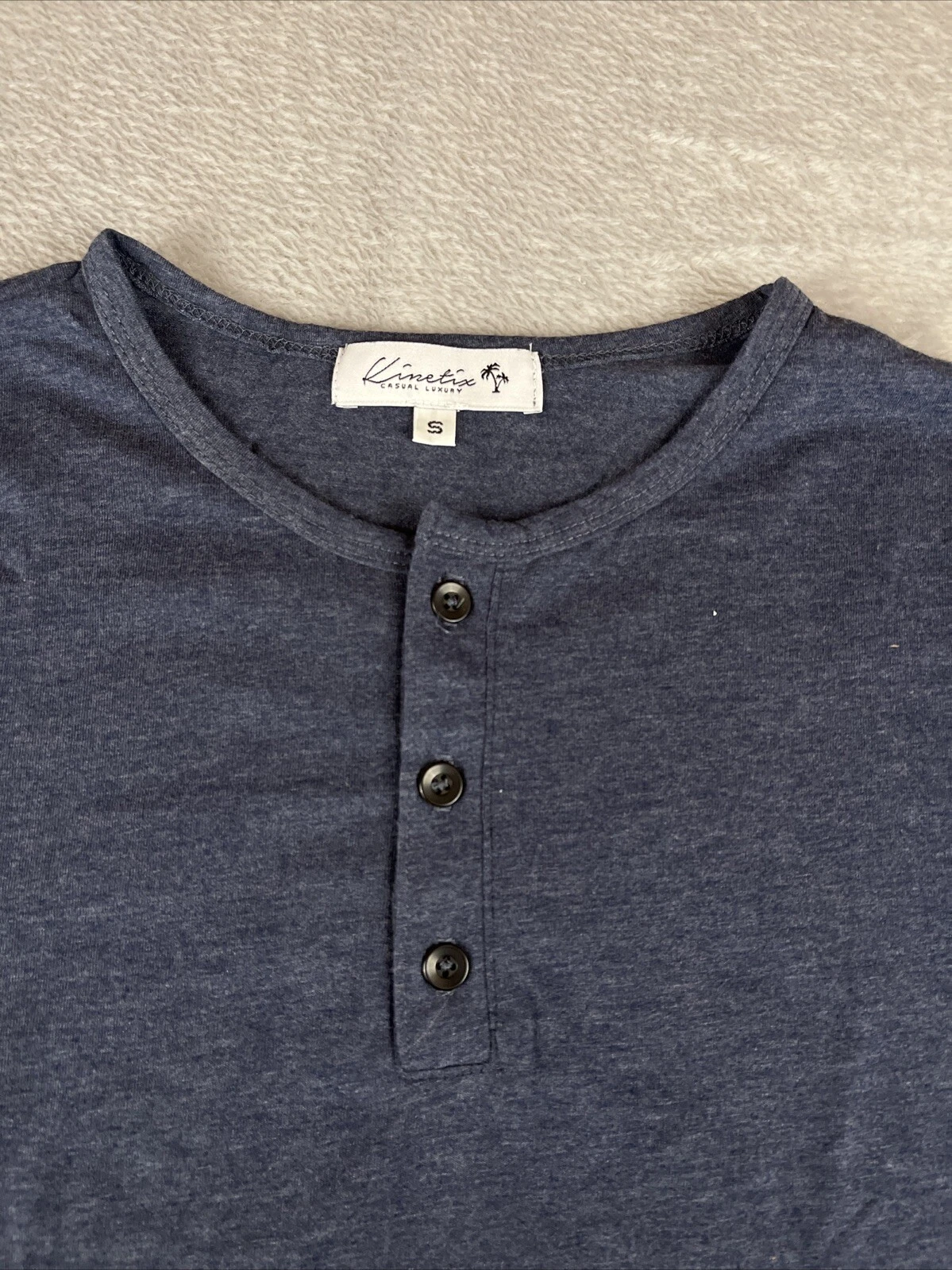Kinetix Mens Navy Blue heather henley long Sleeve shirt size small - product detail image 6