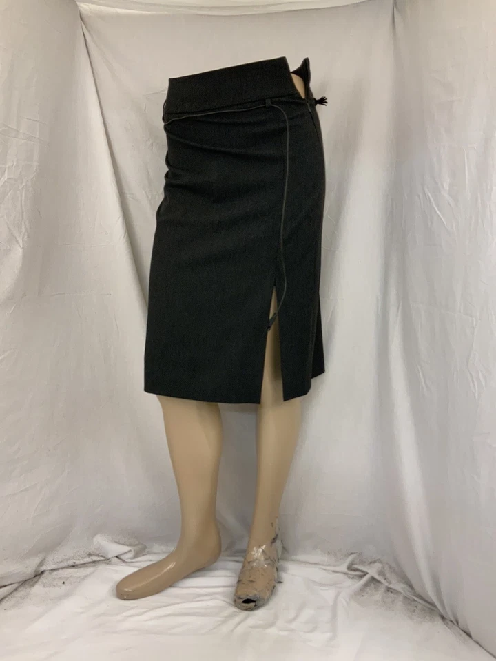 Falda Etcetera Talla 4 Gris Poli Viscosa Elastizada Sobre la Rodilla Cuero Cuerda YGI U1-3 Foto 2 de 4