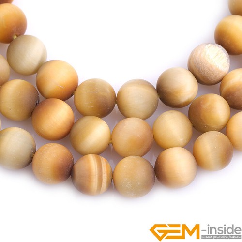 Natural Golden Tiger's Eye Gemstone Frosted Matte Round Jewelry Making Beads 15" - Picture 10 of 30