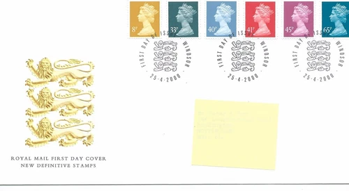 GB - FIRST DAY COVER - FDC - DEFINITIVES -2000 - 6 vals to 65p - Pmk W