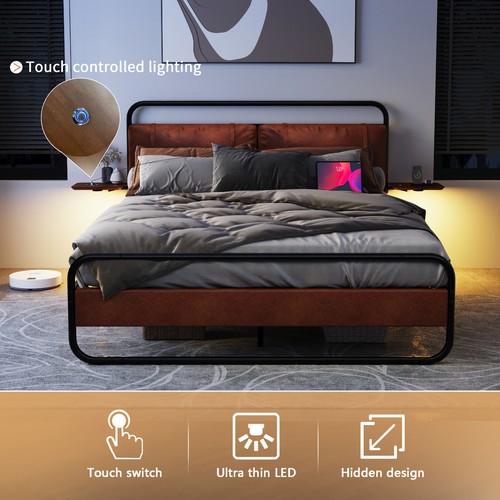Queen Metal Bed Frame Upholstered Headboard,wireless Charging,Touch LED,Storage - Picture 13 of 14