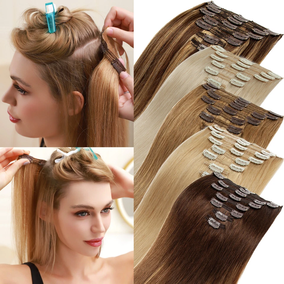 Extension Capelli Umani Veri 100% Remy Doppia Trama TESTA PIENA SPESSA Ombre K - Immagine 3 di 4