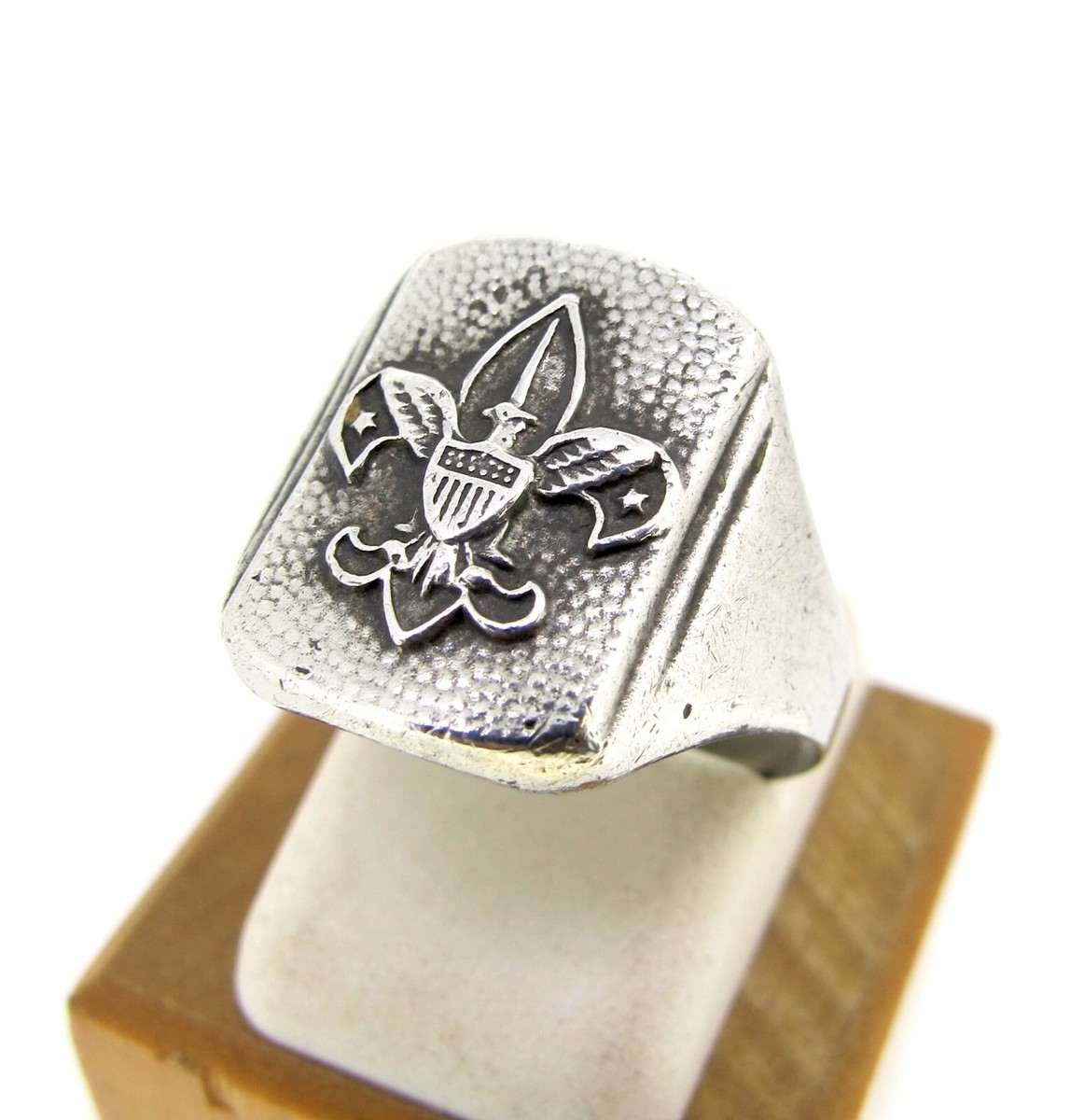 Vintage Sterling Silver US Eagle Fleur-De-Lis Ring Size