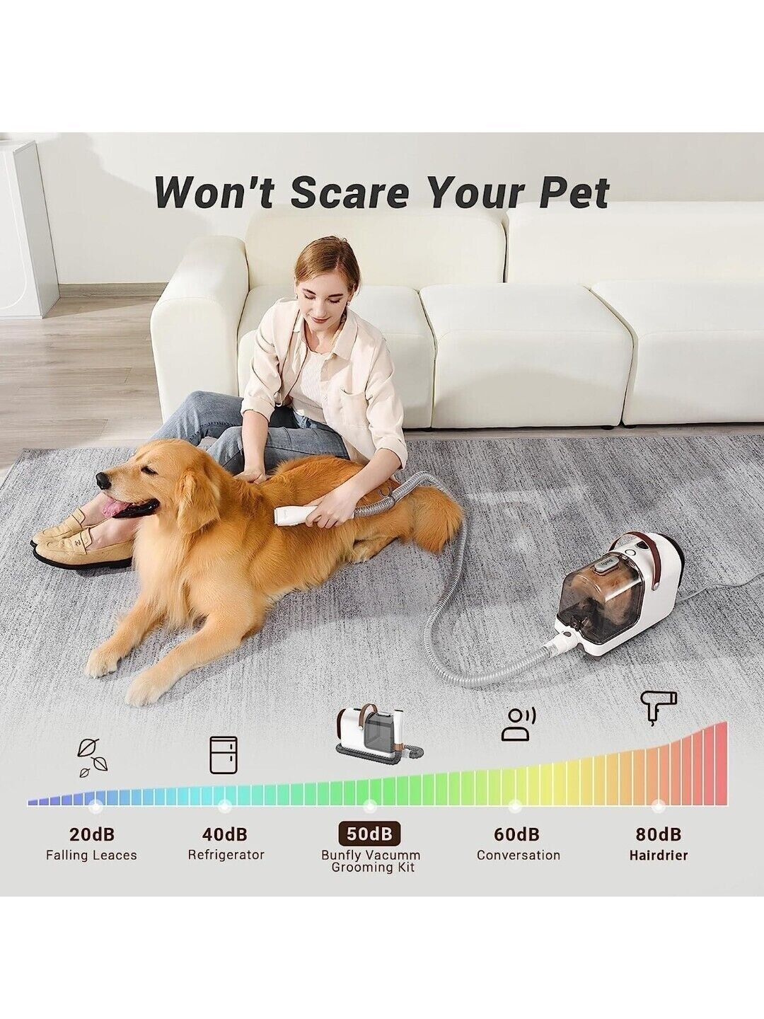 Bunfly Dog Grooming Kit & Vacuum Suction 99 Pet Hair, 7 Tools Clippers