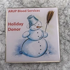 ARUP Blood Services Holiday Doner Snowman Lapel Pin Vintage Hat Tie Tack